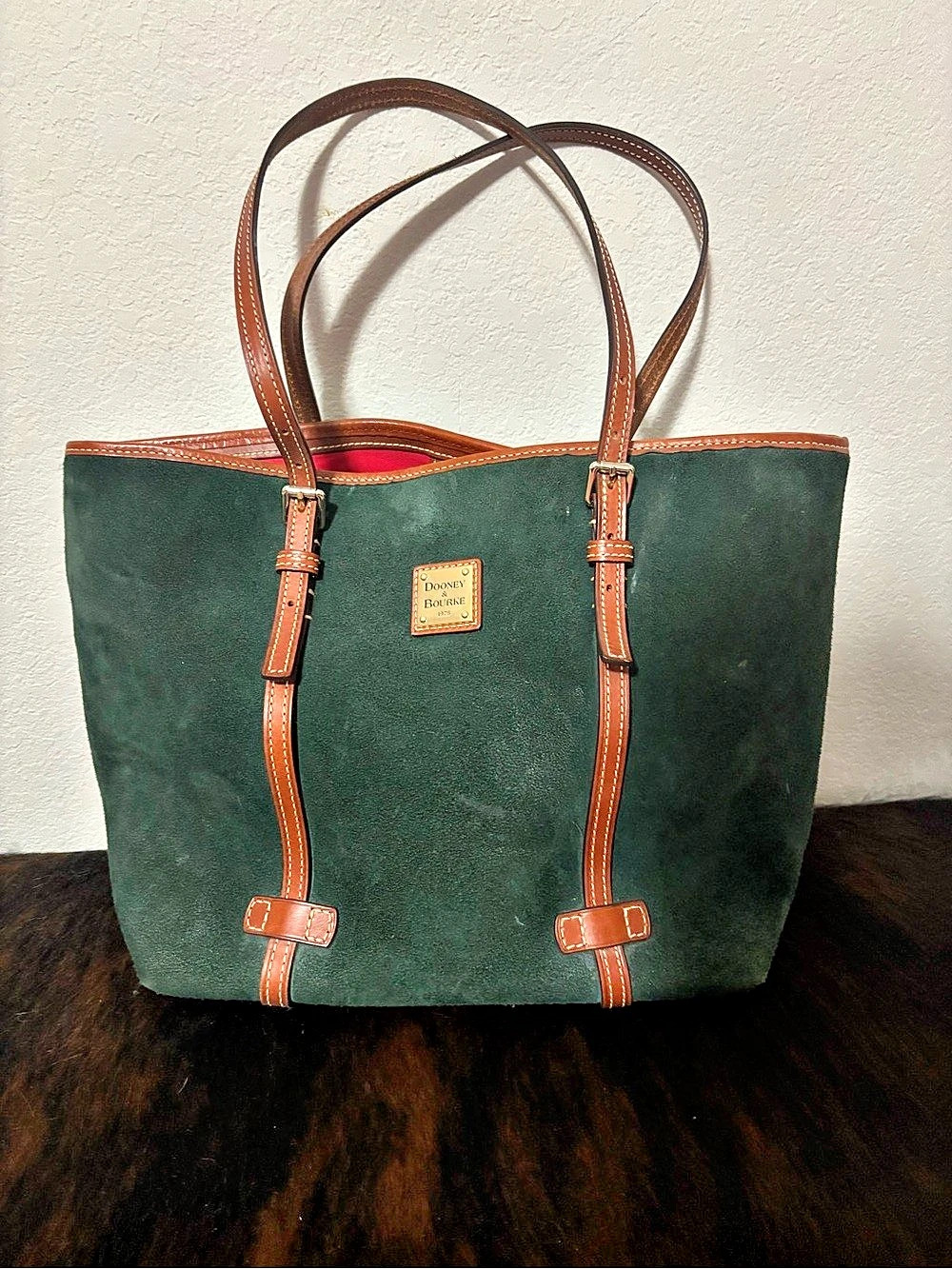 Dooney & Bourke Suede Tote in Green & Brown
